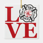 FIRE LOVE met Maltees kruis en stationsnummer Keramisch Ornament (Achterkant)