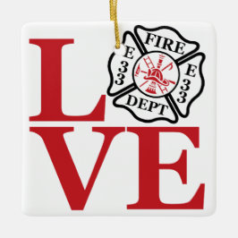 FIRE LOVE met Maltees kruis en stationsnummer Keramisch Ornament