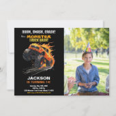 Fire Monster Truck Verjaardag Uitnodigingen Foto (Voorkant)