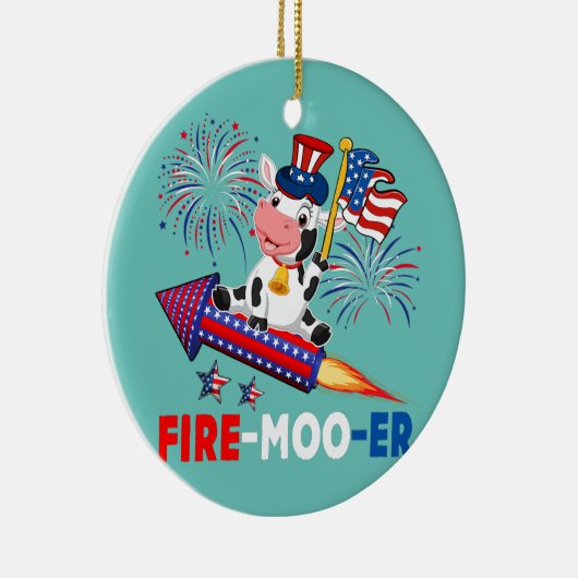 Fire Moo Er Koe Riding Firecracker Amerikaanse vla Keramisch Ornament (Rechts)