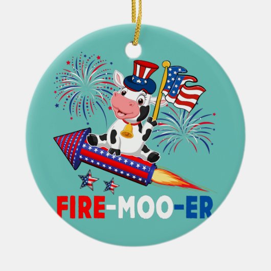 Fire Moo Er Koe Riding Firecracker Amerikaanse vla Keramisch Ornament (Voorkant)