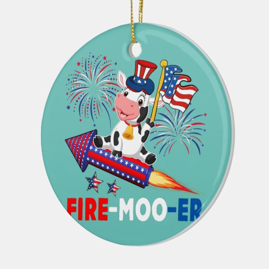 Fire Moo Er Koe Riding Firecracker Amerikaanse vla Keramisch Ornament (Links)