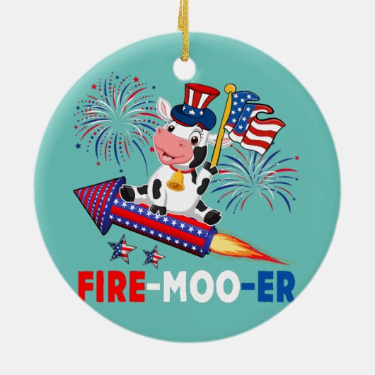 Fire Moo Er Koe Riding Firecracker Amerikaanse vla Keramisch Ornament (Achterkant)