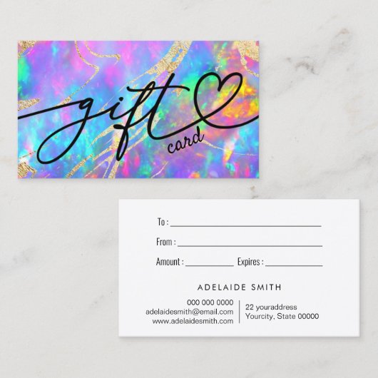 Fire Opaal Cadeaubon Visitekaartje (Voorkant / Achterkant)