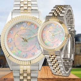 Fire Opal Diamond Dial Editable Custom Gezegde Horloge