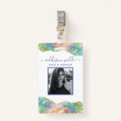 Fire Opal Rainbow Gemstone Business ID Badge (Voorkant met clip)