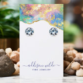 Fire Opal Rainbow Gemstone Earring Display Kaart Visitekaartje