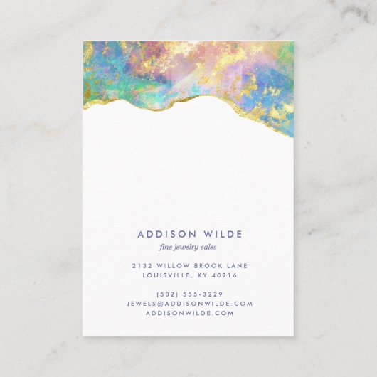 Fire Opal Rainbow Gemstone Ketting Display Kaart Visitekaartje (Achterkant)