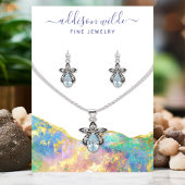 Fire Opal Rainbow Gemstone Ketting Display Kaart Visitekaartje