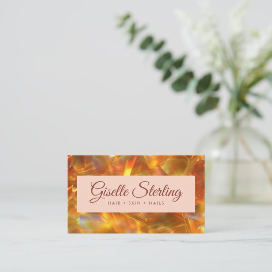 Fire Opal Stone Elegant Modern Amber QR Code Visitekaartje (Staand voorkant)