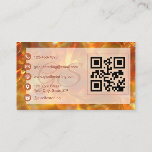 Fire Opal Stone Elegant Modern Amber QR Code Visitekaartje (Achterkant)