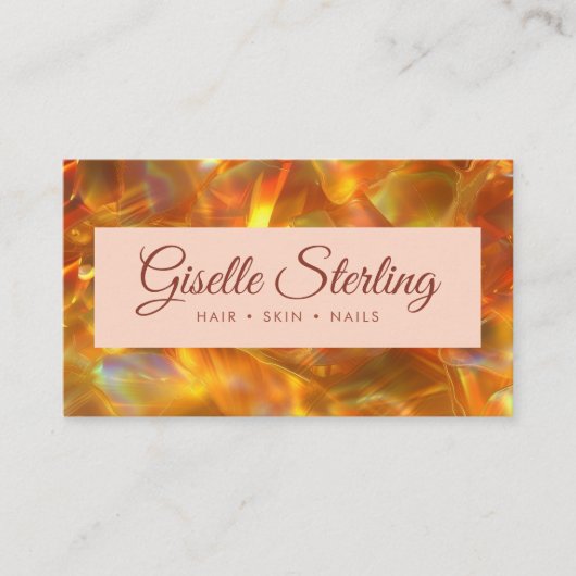 Fire Opal Stone Elegant Modern Amber QR Code Visitekaartje (Voorkant)