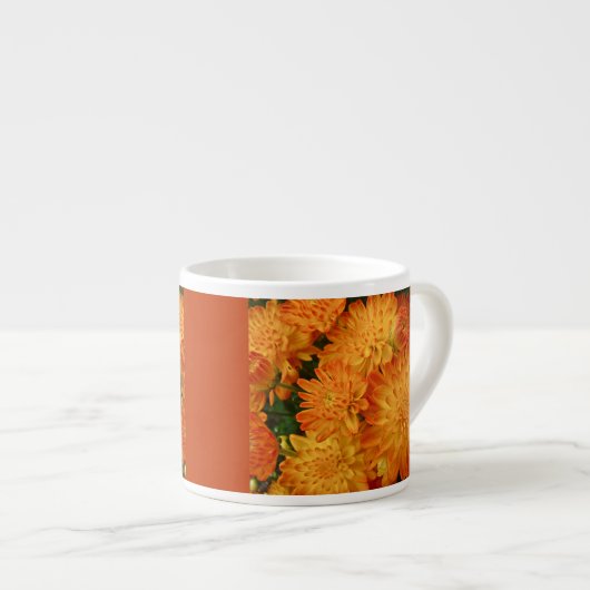 Fire Oranje Chrysanthema Espresso Kop (Voorkant rechts)
