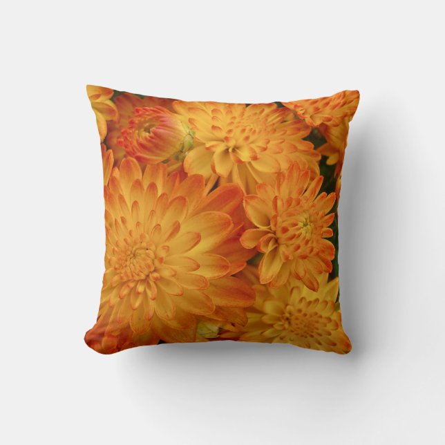 Fire Oranje Chrysanthema Kussen (Voorkant)