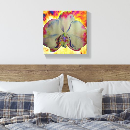 Fire Orchid, abstracte levendige waterverf florale Canvas Afdruk (Insitu (Slaapkamer))