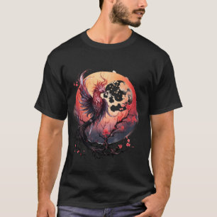 Fire Phoenix Bird Moon Sakura Tree Mythical Bird P T-shirt