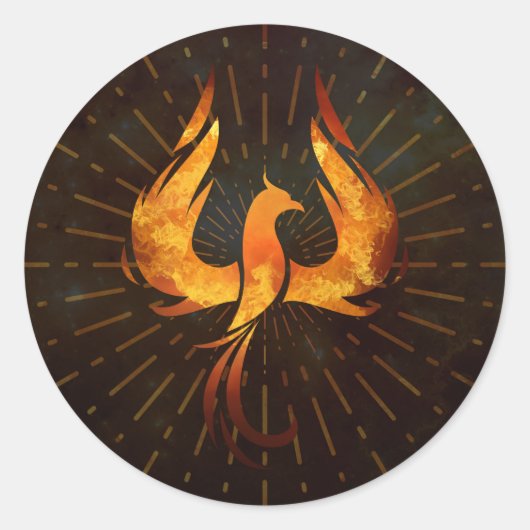 Fire Phoenix Bird Ronde Sticker (Voorkant)