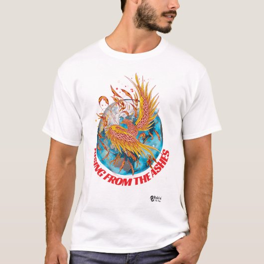 Fire Phoenix opkomende uit de as voor witte kleur T-shirt (Voorkant)