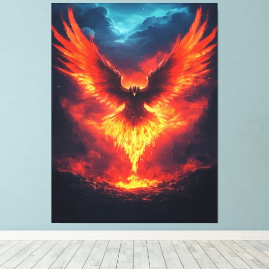 Fire Phoenix Rising Canvas Afdrukken (Insitu (Houten vloer))