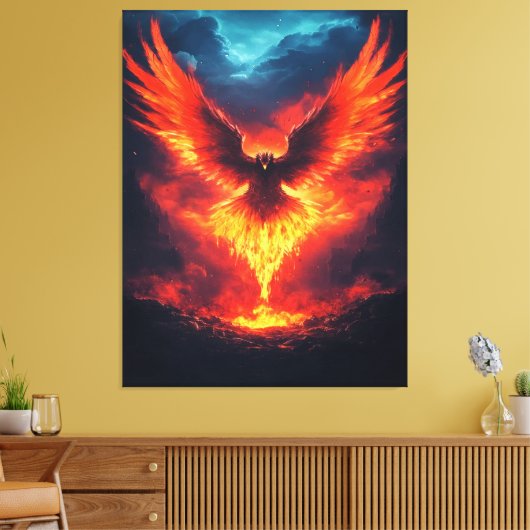 Fire Phoenix Rising Canvas Afdrukken (Insitu (Woonkamer))