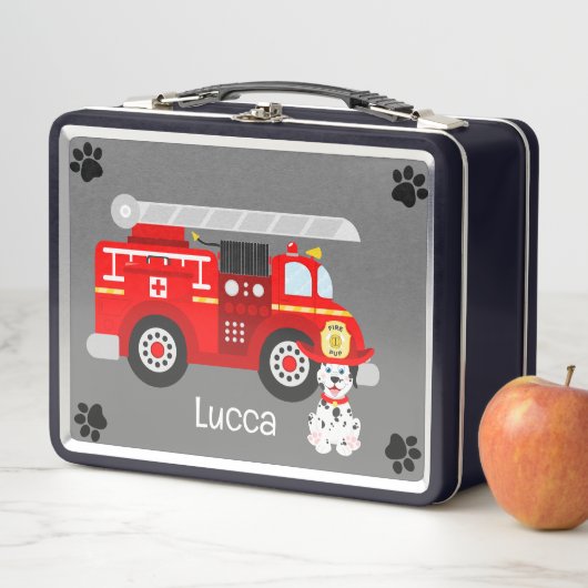 Fire puppy en zijn brandweerwagen metalen lunchbox (In situ)