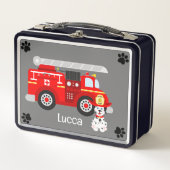Fire puppy en zijn brandweerwagen metalen lunchbox (Voorkant)