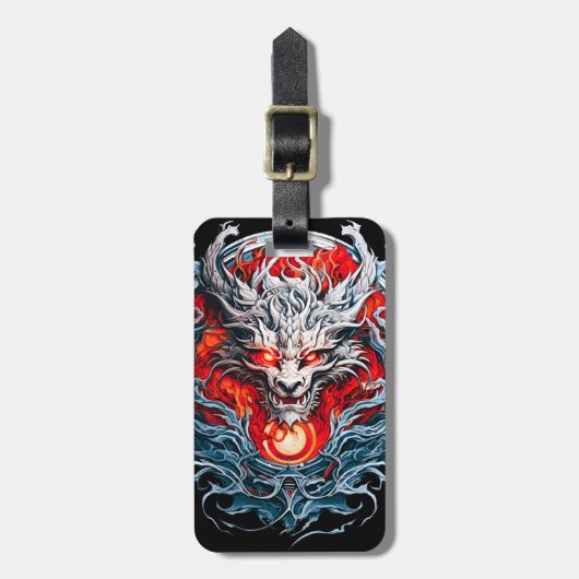 Fire Red Flame Mythical Dragon Head Bagagelabel (Voorkant verticaal)