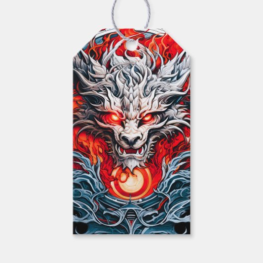 Fire Red Flame Mythical Dragon Head Cadeaulabel (Voorkant)