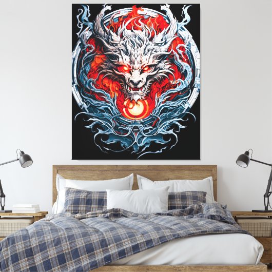 Fire Red Flame Mythical Dragon Head Canvas Afdruk (Insitu (Slaapkamer))