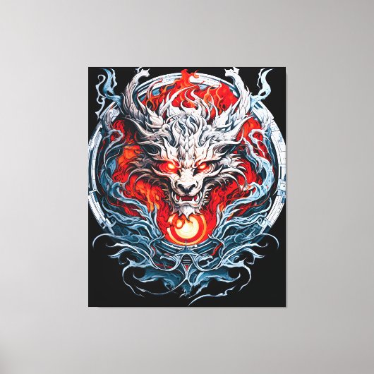 Fire Red Flame Mythical Dragon Head Canvas Afdruk (Voorkant)