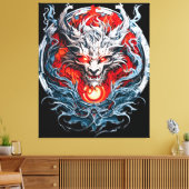 Fire Red Flame Mythical Dragon Head Canvas Afdruk (Insitu (Woonkamer))