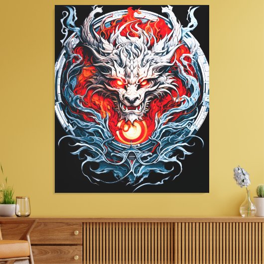 Fire Red Flame Mythical Dragon Head Canvas Afdruk (Insitu (Woonkamer))