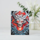 Fire Red Flame Mythical Dragon Head Feestdagenkaart (Staand voorkant)
