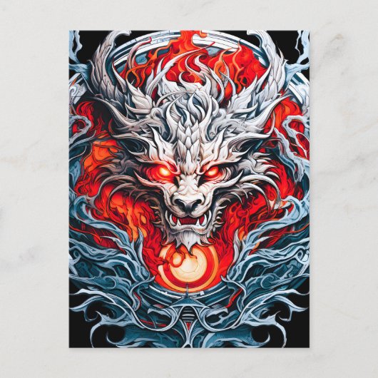 Fire Red Flame Mythical Dragon Head Feestdagenkaart (Voorkant)