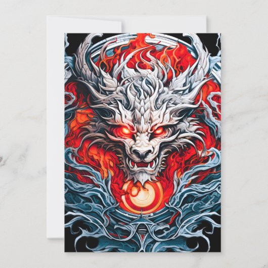 Fire Red Flame Mythical Dragon Head Feestdagenkaart (Voorkant)