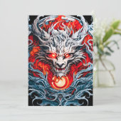 Fire Red Flame Mythical Dragon Head Feestdagenkaart (Staand voorkant)