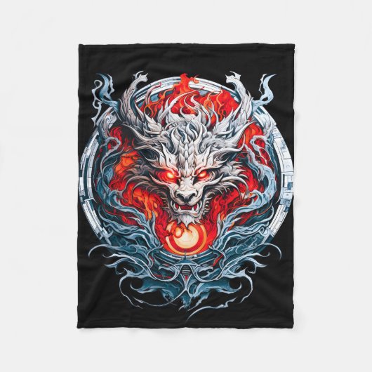 Fire Red Flame Mythical Dragon Head Fleece Deken (Voorkant)