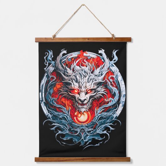 Fire Red Flame Mythical Dragon Head Hangend Wandkleed (Voorkant)