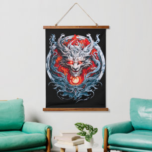 Fire Red Flame Mythical Dragon Head Hangend Wandkleed