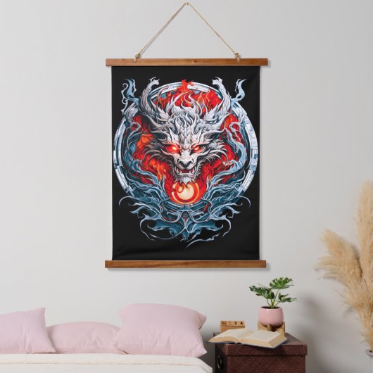 Fire Red Flame Mythical Dragon Head Hangend Wandkleed (Slaapkamer)