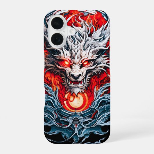 Fire Red Flame Mythical Dragon Head iPhone 16 Hoesje (Achterkant)
