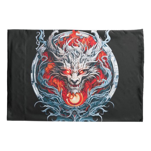 Fire Red Flame Mythical Dragon Head Kussensloop (Achterkant)