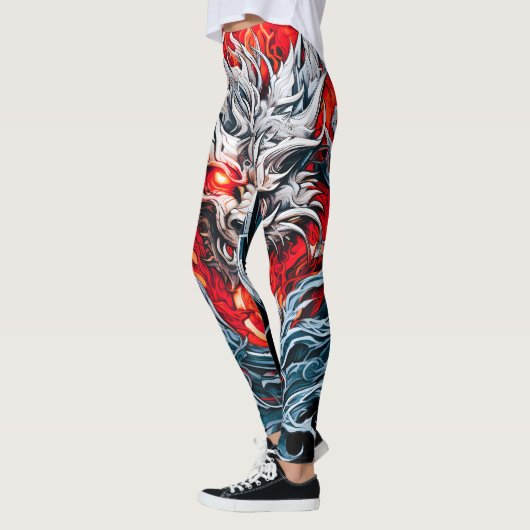 Fire Red Flame Mythical Dragon Head Leggings (Links)