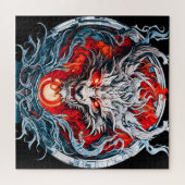 Fire Red Flame Mythical Dragon Head Legpuzzel (Horizontaal)
