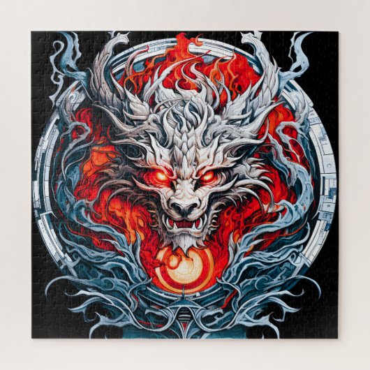 Fire Red Flame Mythical Dragon Head Legpuzzel (Verticaal)