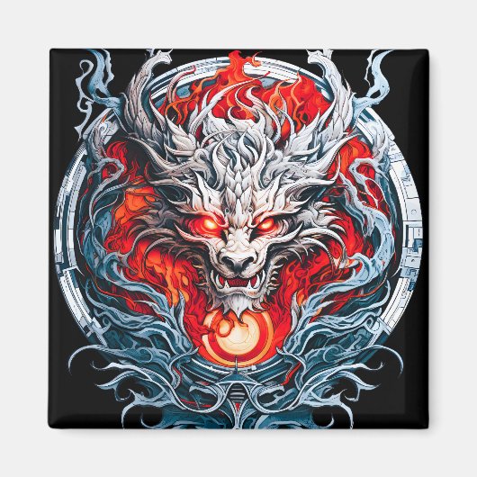 Fire Red Flame Mythical Dragon Head Magneet (Voorkant)