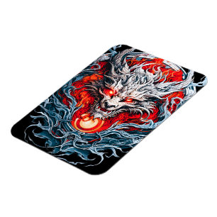 Fire Red Flame Mythical Dragon Head Magneet