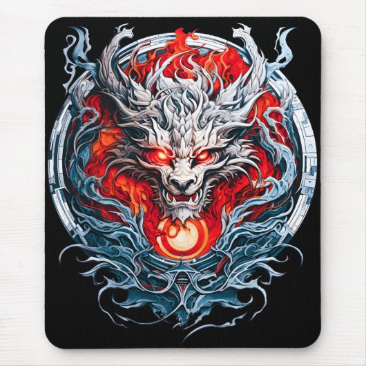 Fire Red Flame Mythical Dragon Head Muismat (Voorkant)
