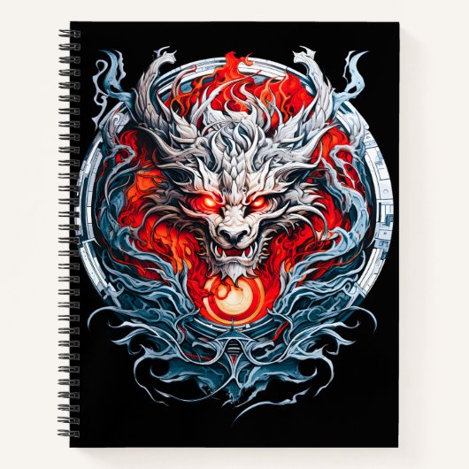 Fire Red Flame Mythical Dragon Head Notitieboek (Voorkant)