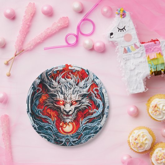 Fire Red Flame Mythical Dragon Head Papieren Bordje (Feest)